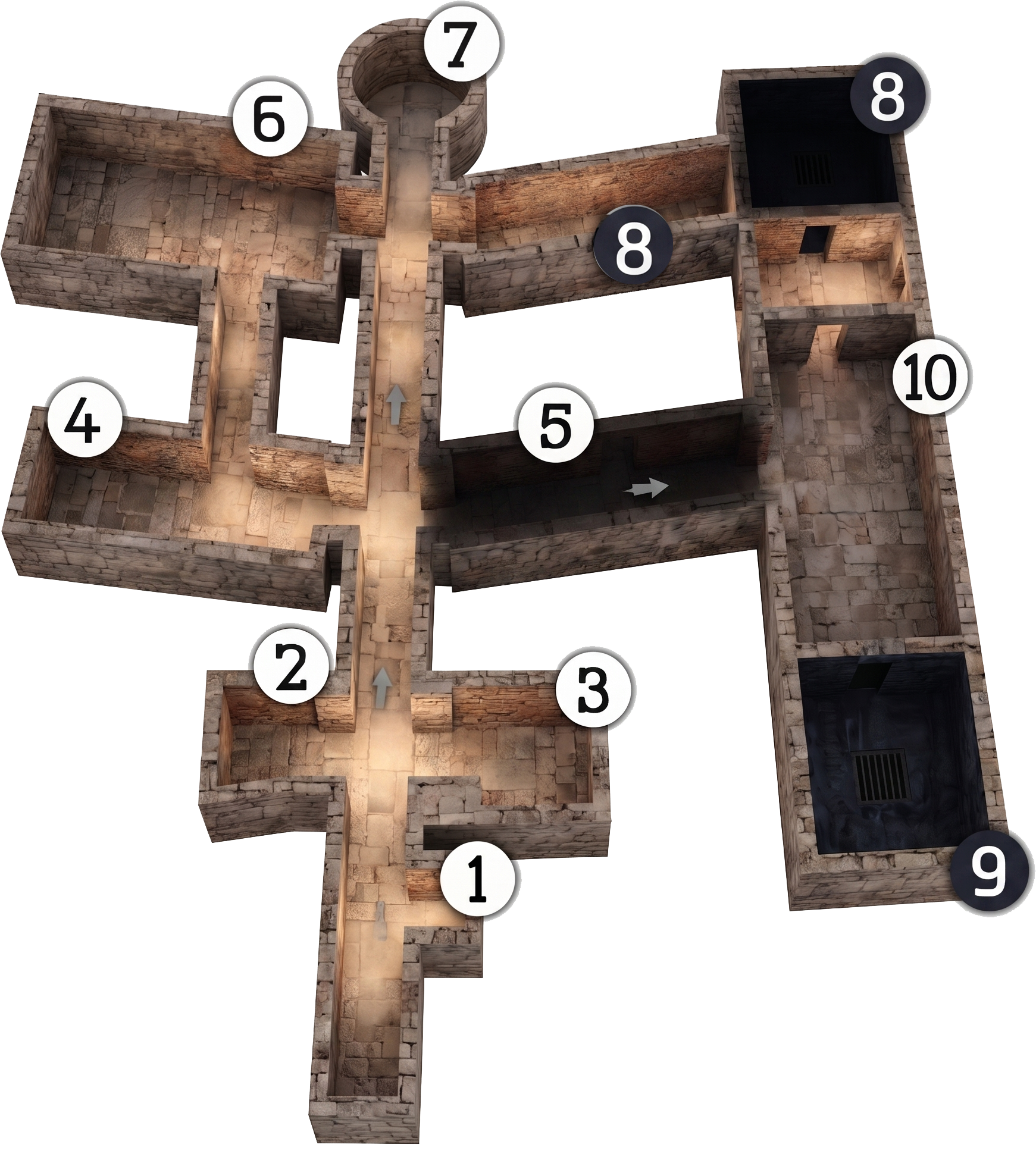 Mapa sklepení, 9 propojených místností